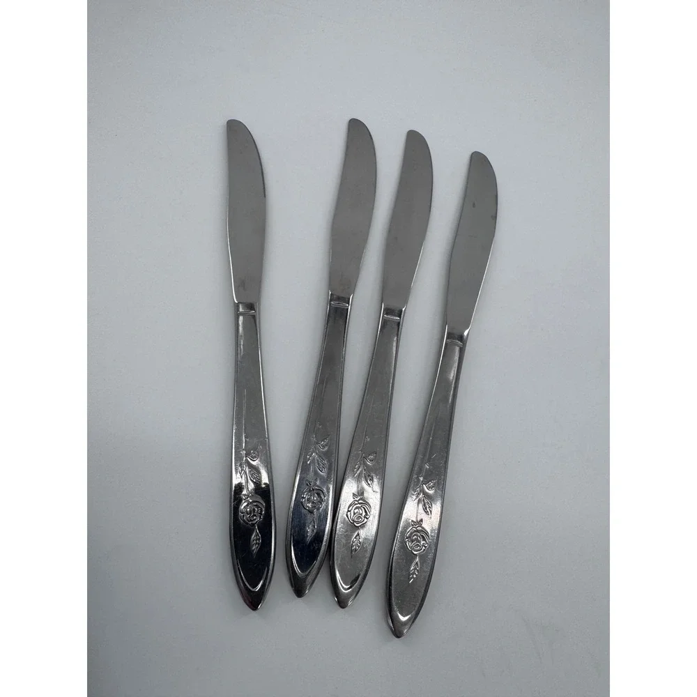 Oneida My Rose Dinner Knives‎ Set of 4 Silver Rose Floral Stainless Flatware